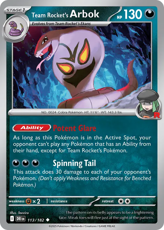113/182 Team Rocket's Arbok Destined Rivals Pokémon Card