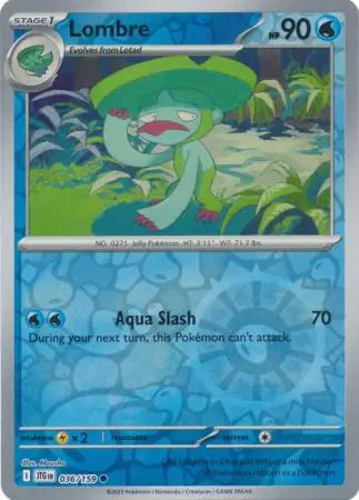 036/159 Lombre Reverse Holo Journey Together Pokémon Card