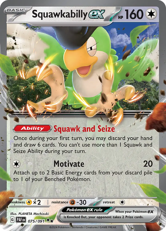 075/091 Squawkabilly ex Paldean Fates Pokémon Card