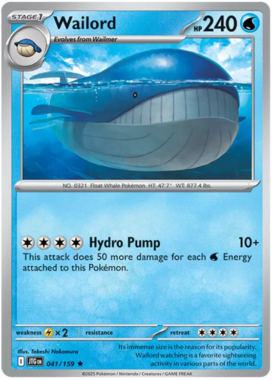 041/159 Wailord Journey Together Pokémon Card