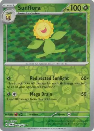 007/167 Sunflora Reverse Holo Twilight Masquerade Pokémon Card