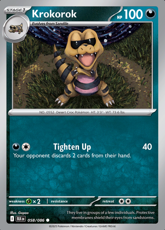 058/086 Krokorok Black Bolt Pokémon Card