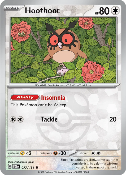 077/131 Hoothoot Master Ball Holo Prismatic Evolutions Pokémon Card
