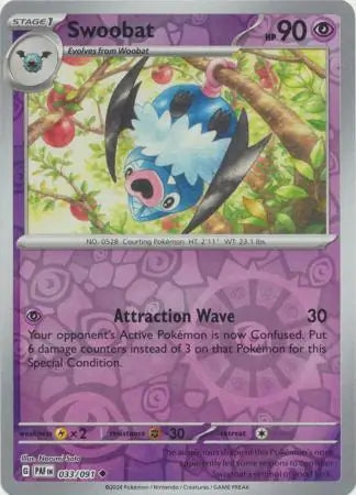 033/091 Swoobat Reverse Holo Paldean Fates Pokémon Card