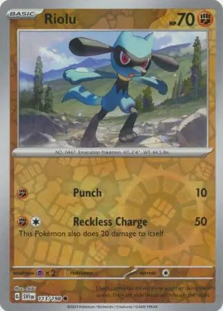 113/198 Riolu Reverse Holo Scarlet & Violet Base Set Pokémon Card