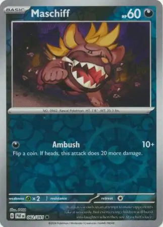 062/091 Maschiff Reverse Holo Paldean Fates Pokémon Card