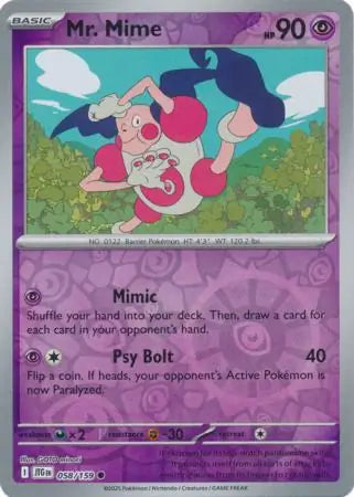 058/159 Mr. Mime Reverse Holo Journey Together Pokémon Card