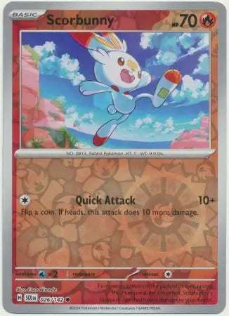 026/142 Scorbunny Reverse Holo Stellar Crown Pokémon Card