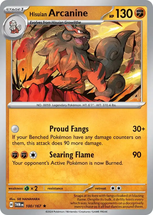 100/167 Hisuian Arcanine Twilight Masquerade Pokémon Card