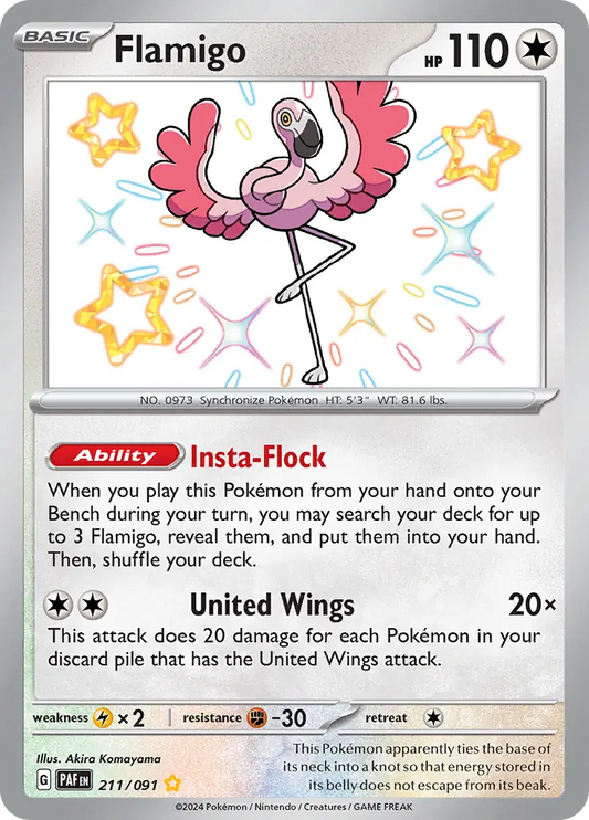 211/091 Flamigo Paldean Fates Pokémon Card