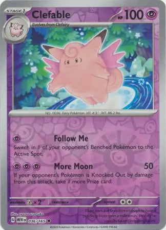 036/165 Clefable Reverse Holo 151 Pokémon Card