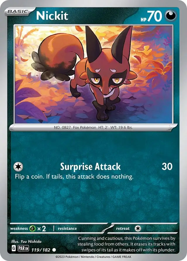 119/182 Nickit Paradox Rift Pokémon Card