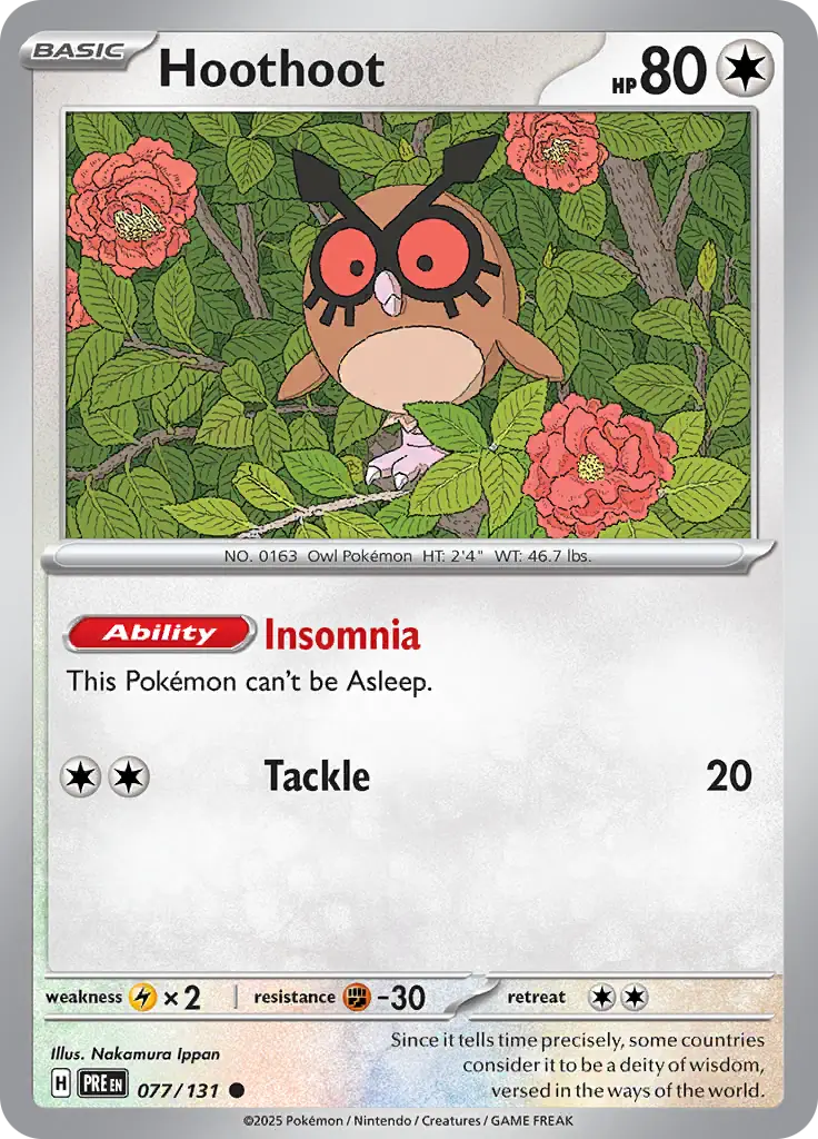 077/131 Hoothoot Prismatic Evolutions Pokémon Card
