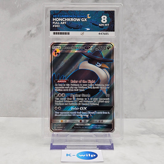 Honchkrow GX 202/214 English Unbroken Bonds Full Art Pokémon Card ACE Graded 8