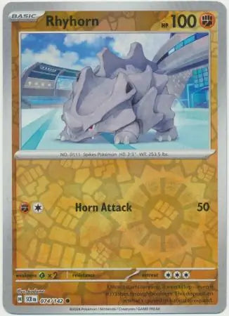 074/142 Rhyhorn Reverse Holo Stellar Crown Pokémon Card