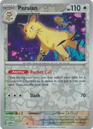 053/165 Persian Reverse Holo 151 Pokémon Card