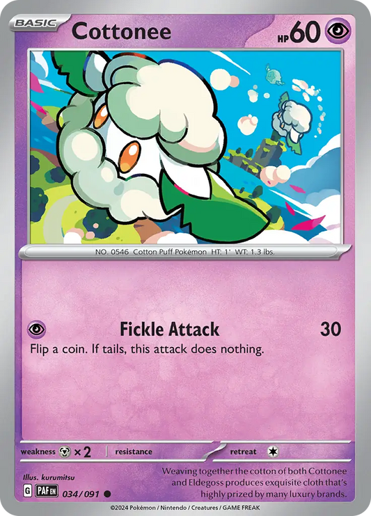 034/091 Cottonee Paldean Fates Pokémon Card