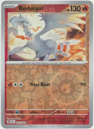 022/142 Reshiram Reverse Holo Stellar Crown Pokémon Card