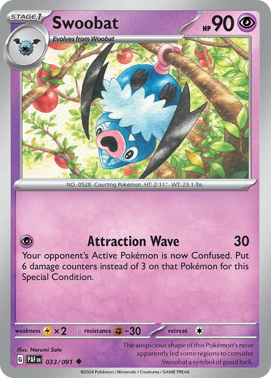 033/091 Swoobat Paldean Fates Pokémon Card
