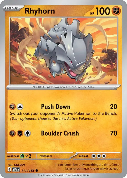 111/165 Rhyhorn 151 Pokémon Card