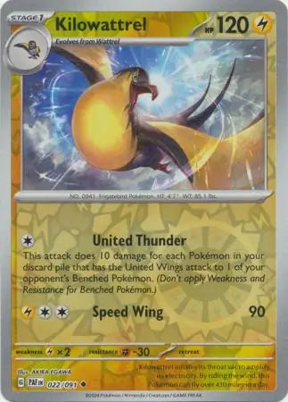 022/091 Kilowattrel Reverse Holo Paldean Fates Pokémon Card