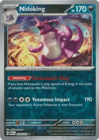 034/165 Nidoking Reverse Holo 151 Pokémon Card