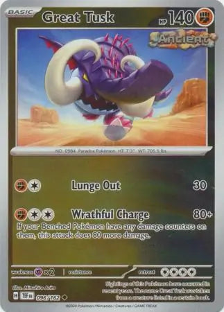 096/162 Great Tusk Reverse Holo Temporal Forces Pokémon Card