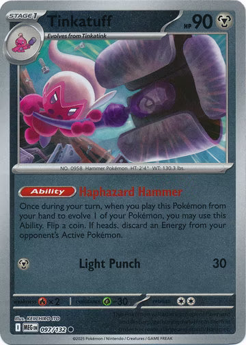 097/132 Tinkatuff Reverse Holo Mega Evolution Pokémon Card