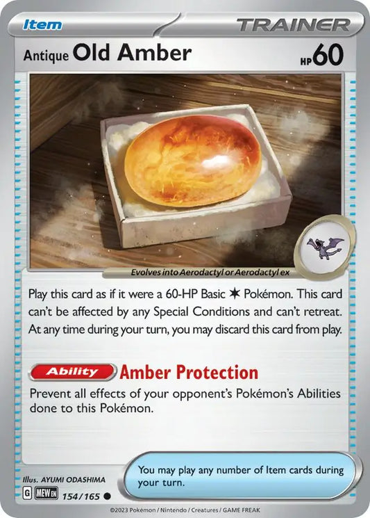 154/165 Antique Old Amber 151 Pokémon Card