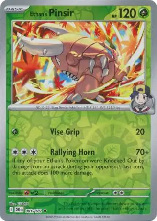 001/182 Ethan's Pinsir Reverse Holo Destined Rivals Pokémon Card