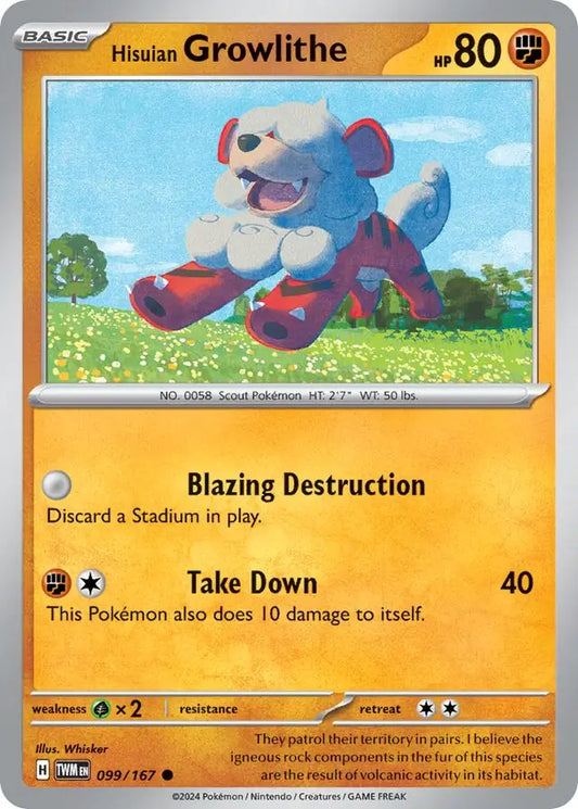 099/167 Hisuian Growlithe Twilight Masquerade Pokémon Card