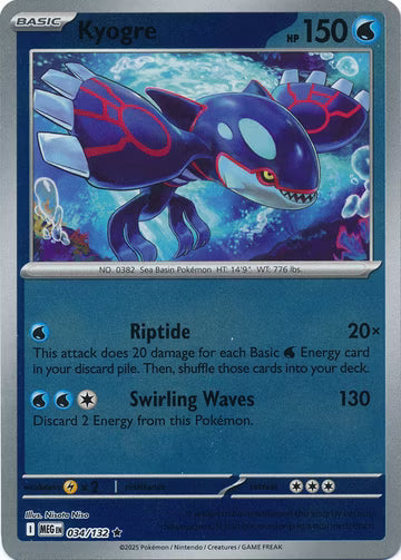 034/132 Kyogre Reverse Holo Mega Evolution Pokémon Card
