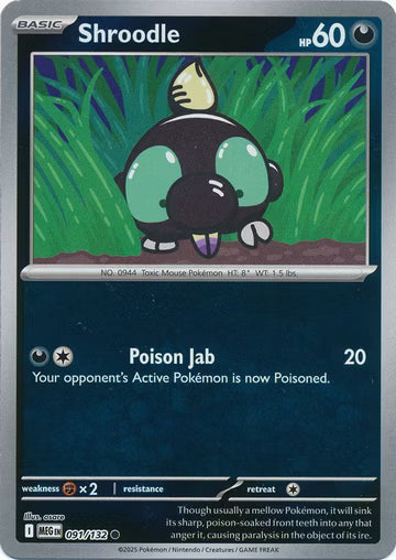 091/132 Shroodle Reverse Holo Mega Evolution Pokémon Card