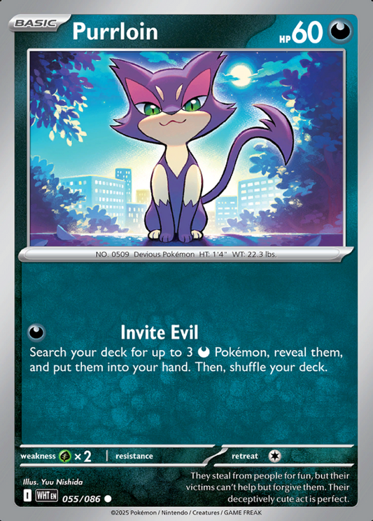 055/086 Purrloin White Flare Pokémon Card