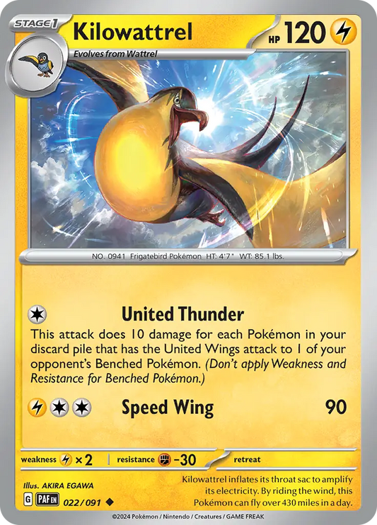022/091 Kilowattrel Paldean Fates Pokémon Card