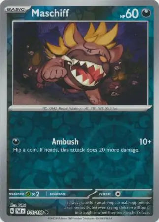 141/193 Maschiff Reverse Holo Paldea Evolved Pokémon Card