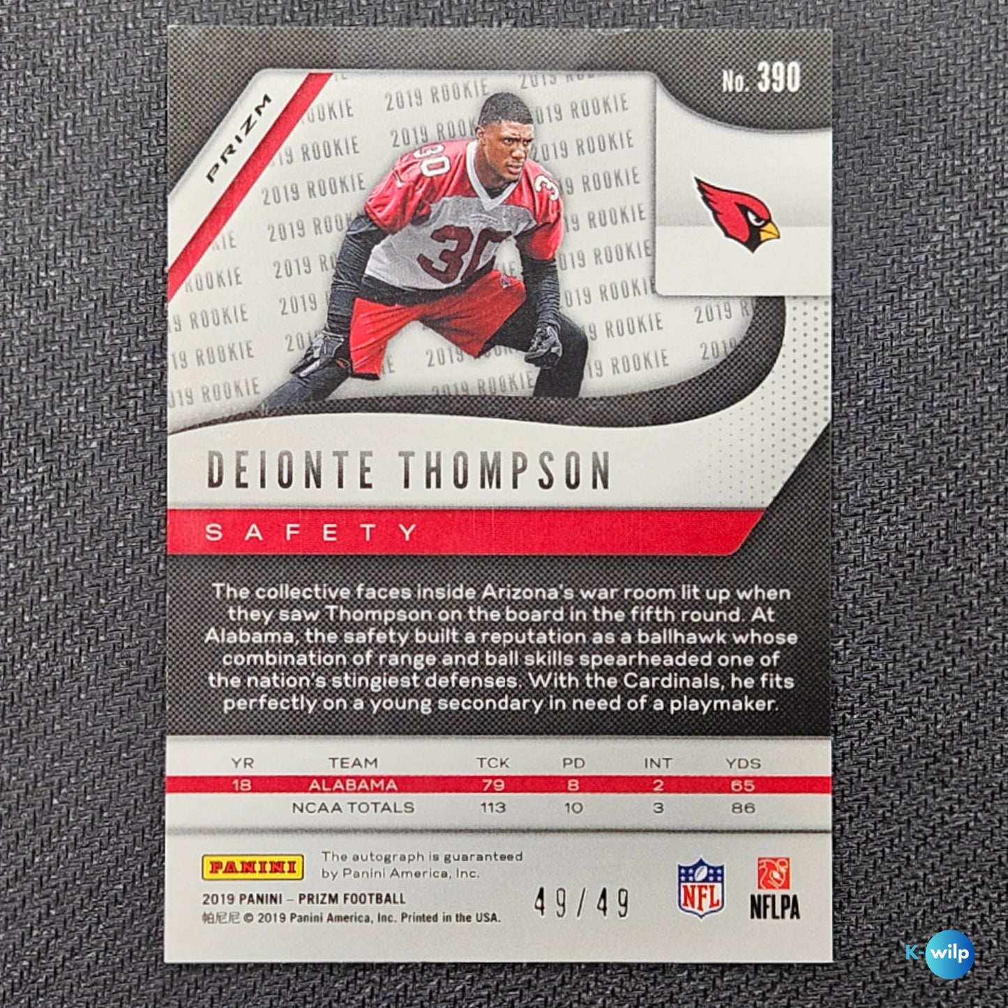 Deionte Thompson Serial Numbered 49/49 Autograph 2019 Panini Prizm Pulsar RC Autograph Rookie #390