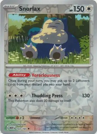 143/165 Snorlax Reverse Holo 151 Pokémon Card