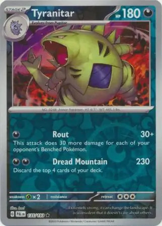 135/193 Tyranitar Reverse Holo Paldea Evolved Pokémon Card