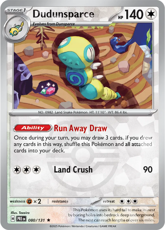 080/131 Dudunsparce Master Ball Holo Prismatic Evolutions Pokémon Card