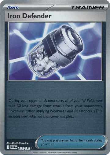 118/132 Iron Defender Reverse Holo Mega Evolution Pokémon Card