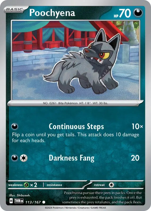 113/167 Poochyena Twilight Masquerade Pokémon Card