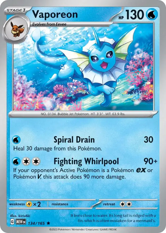 134/165 Vaporeon 151 Pokémon Card