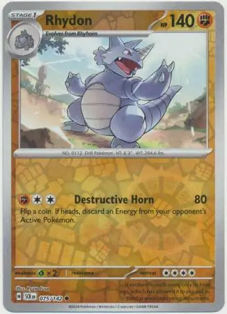 075/142 Rhydon Reverse Holo Stellar Crown Pokémon Card