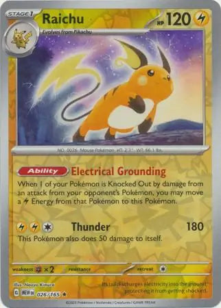 026/165 Raichu Reverse Holo 151 Pokémon Card