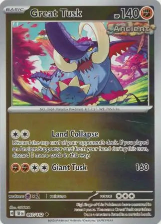 097/162 Great Tusk Reverse Holo Temporal Forces Pokémon Card