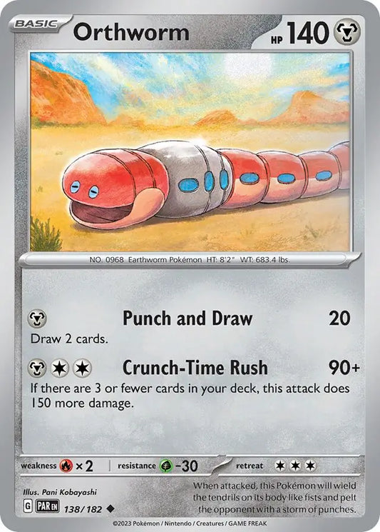 138/182 Orthworm Paradox Rift Pokémon Card