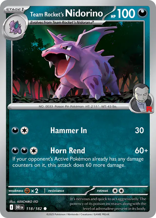118/182 Team Rocket's Nidorino Destined Rivals Pokémon Card