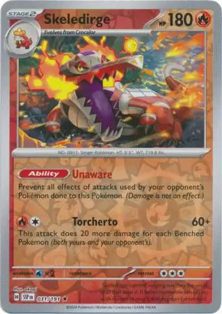 031/191 Skeledirge Reverse Holo Surging Sparks Pokémon Card