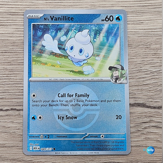 049/217 N's Vanillite Pokeball Reverse Holo Ascended Heroes Pokémon Trading Card
